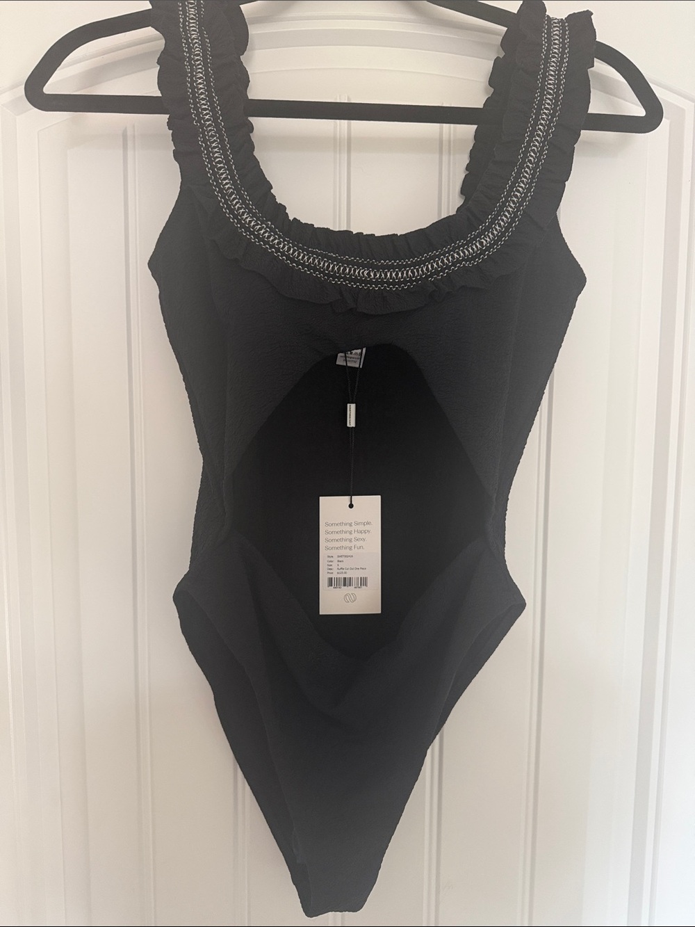 Something Navy Black Ruffle One-Piece - Picture 2 of 3